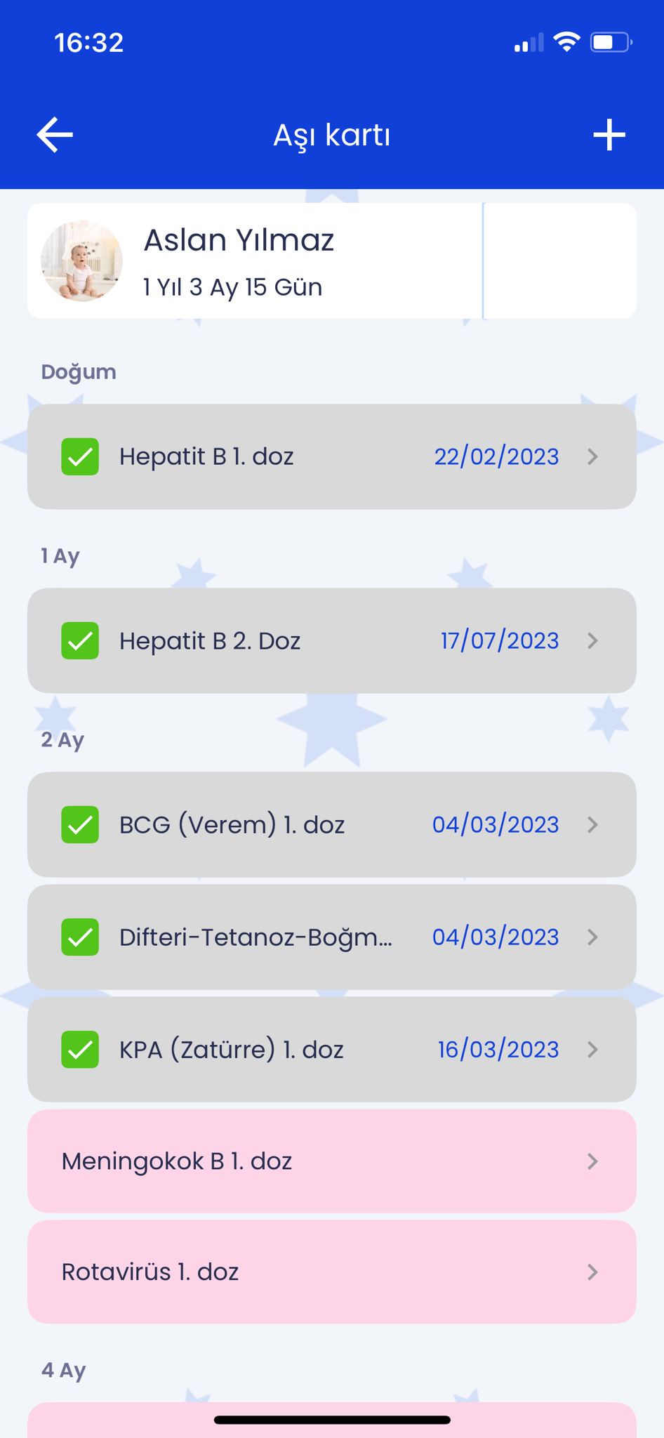 BabyStar Aşı Karnesi